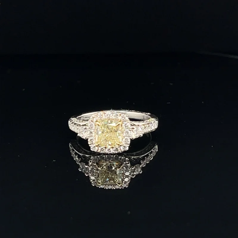 Engagement Ring with Pink Diamond-Fancy Yellow & White Diamond Cushion Halo Ring in 18k Two Tone Gold - (#118-JR1334GH)