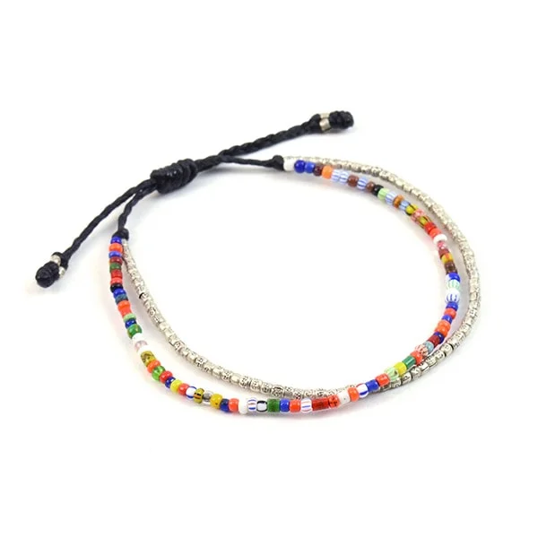 Leather Wrap Bracelet-PHADUA / 2 Strands Wax Cord (African Beads) Bracelet