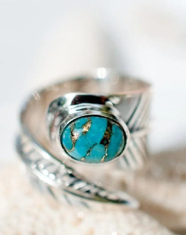 Engagement Ring with Pink Diamond-Tortuga Copper Turquoise Ring ~ Sterling Silver 925 ~ SMR130