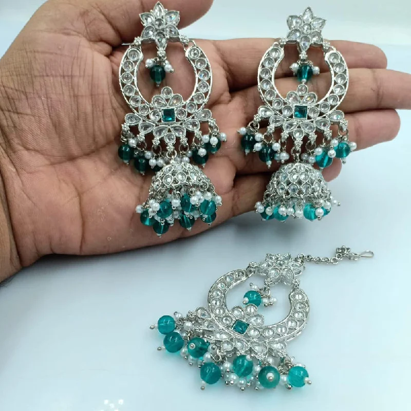 Butterfly Shape Earrings-Butterfly Shape Earrings-Rani Sati Jewels Silver Plated Reverse AD Jhumki Earrings With Maangtikka