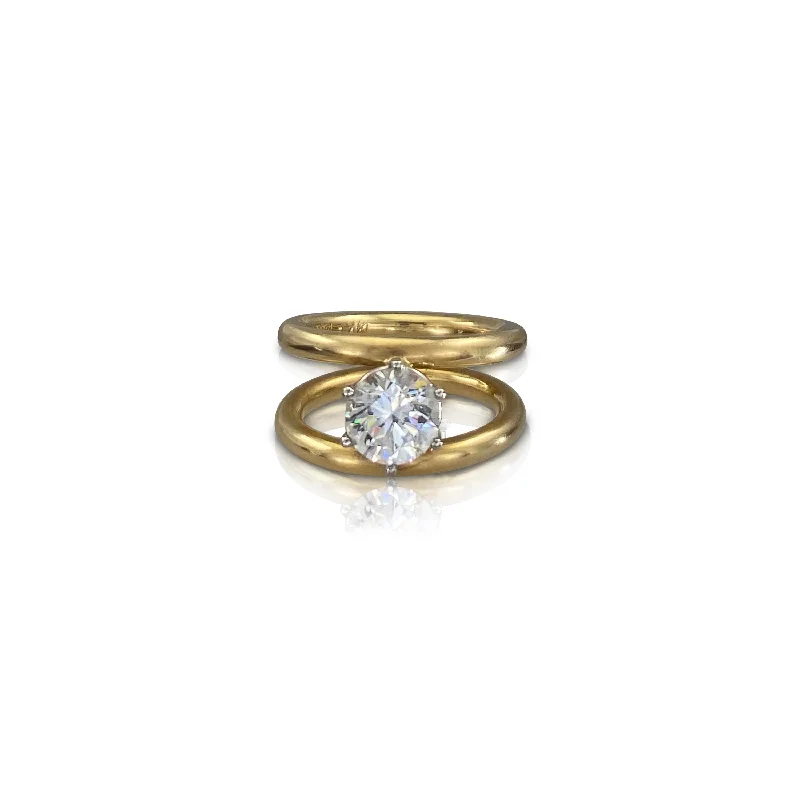 Unique Wedding Rings-Gold Double Rail Ring with Lab Grown Round Diamond