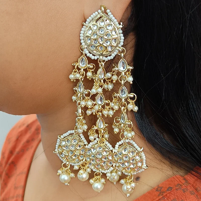 Beaded Dangle Earrings-Beaded Dangle Earrings-Gehana Mahal Gold Plated Kundan And Pearl Dangler Earrings