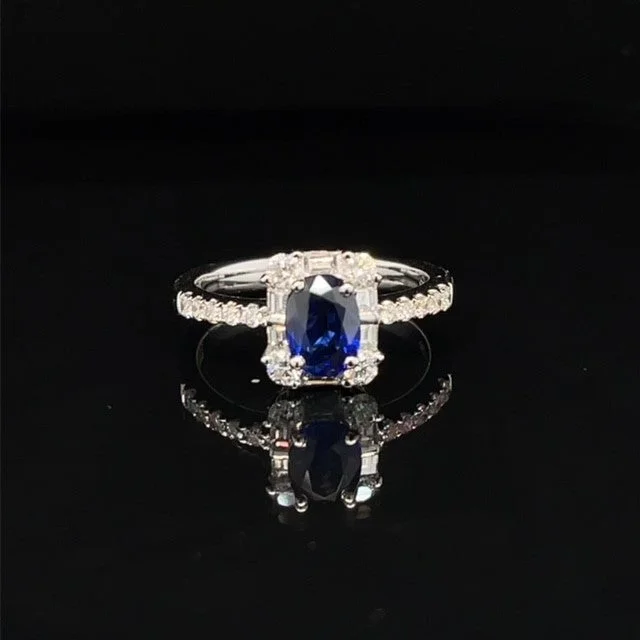 Gemstone Eternity Ring-Sapphire & Diamond 2.18ctw Halo Engagement Ring in 18k White Gold - #615-420 - RGSAP214641