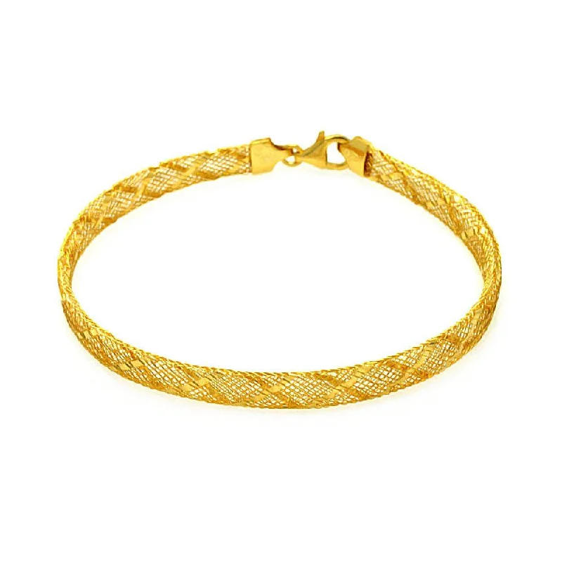 Modern Silver Bracelet-Clearance-Silver 925 Gold Plated Criss Cross Net Italian Bracelet - ITB00082GP