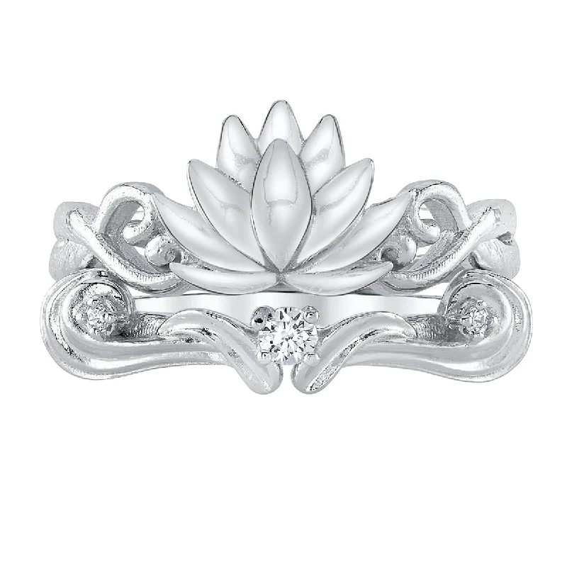 Wedding Ring with Sapphire Stones-Disney X RockLove DISNEY ALADDIN Jasmine Lotus Stacker Rings