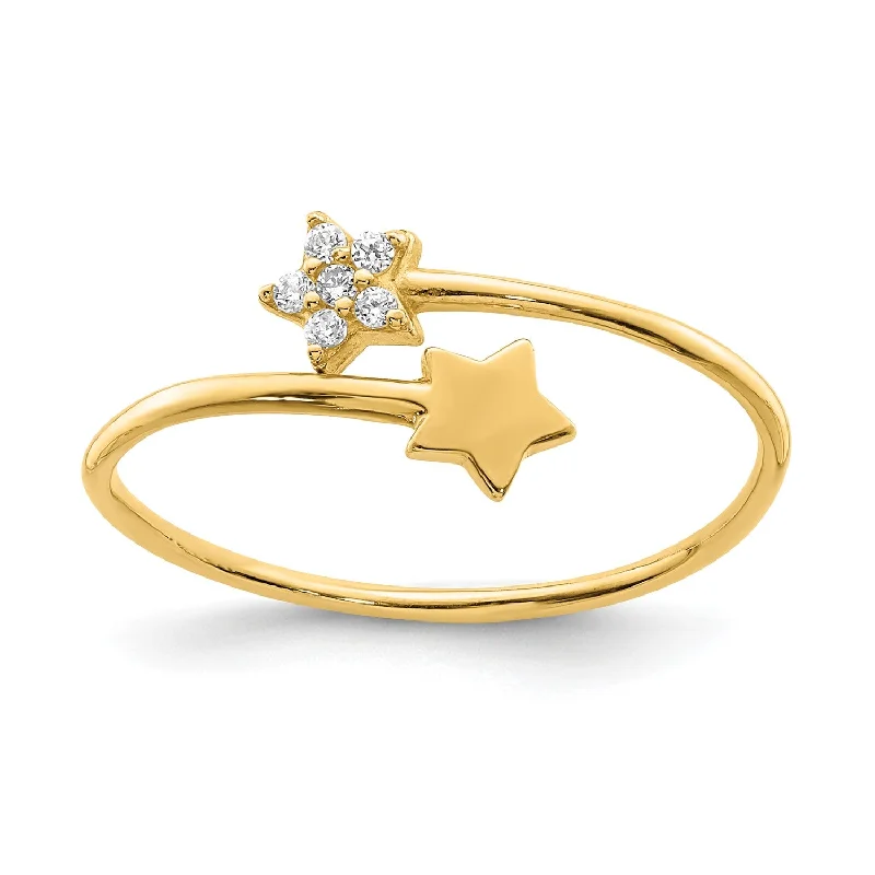 Classic Gold Engagement Ring-14KT Yellow Gold and Cubic Zirconia Star Ring; Size 7