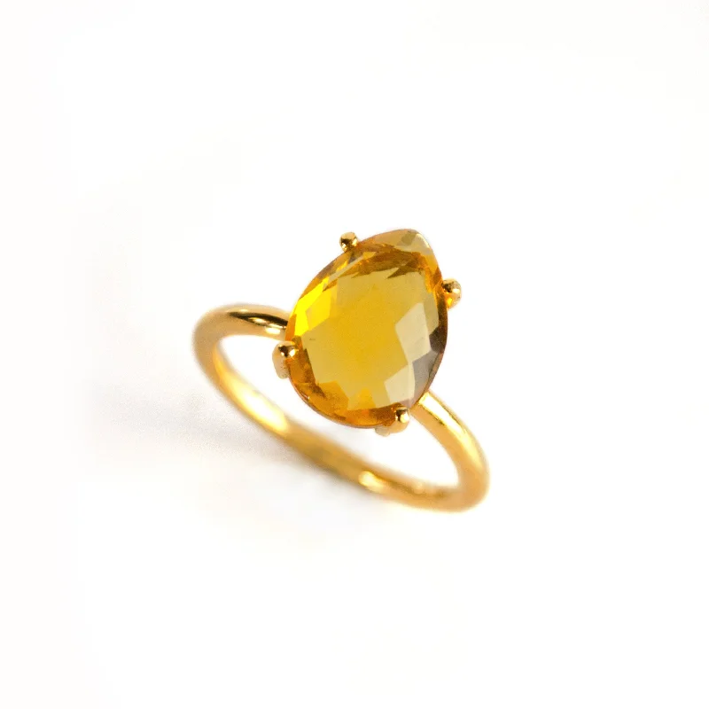 Diamond Ring for Women-Citrine Teardrop Prong Set Ring • November Birthstone