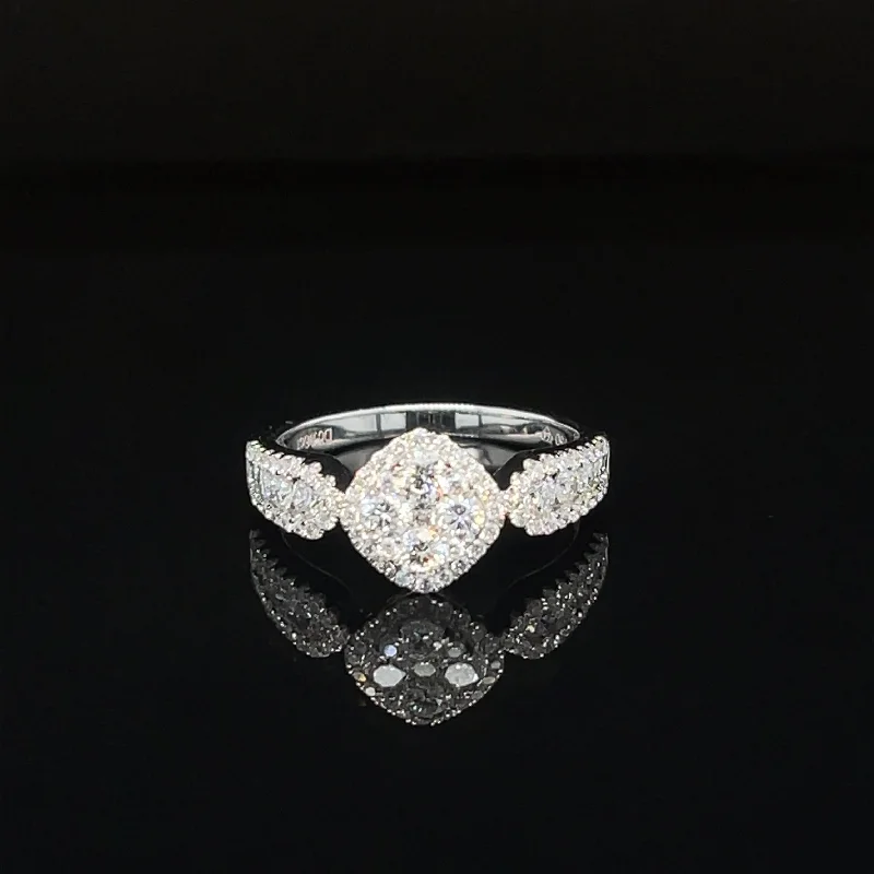 Large Cocktail Ring-Diamond Cushion Cluster Heart Cut-Out Engagement Ring in 18k White Gold - #621 - RGDIA638954