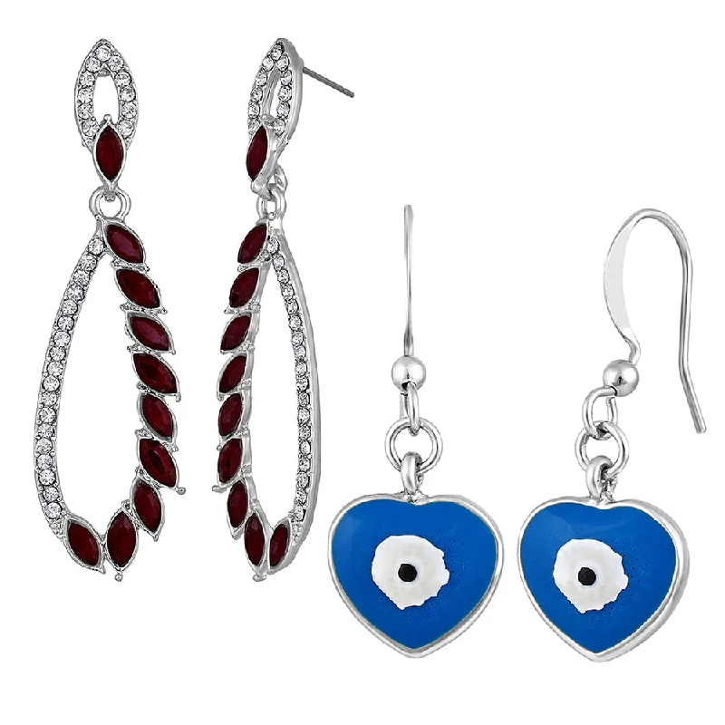 Spiral Earrings-Spiral Earrings-Mahi Combo of Dangler and Evil Eye Earrings with Beads for Women (CO1105586R)