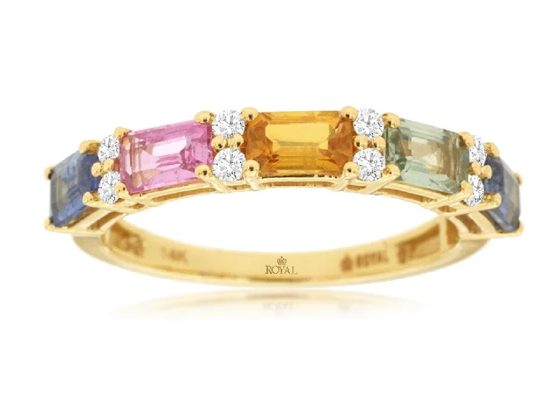 Unique Sapphire Ring-14K Yellow Gold Mixed Sapphire Ring