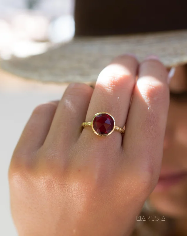 Custom Engagement Ring with Birthstone-Gabi Garnet hydro Gold Ring ~ 18k Gold Plated ~ SMR114