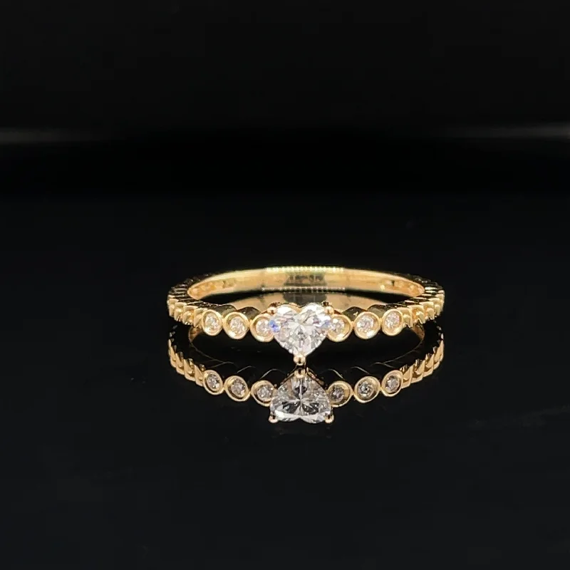 Trendy Stackable Rings-Diamond 0.22ctw Heart Solitaire Bezel Engagement Ring in 18k Yellow Gold - #371- RGDIA668270