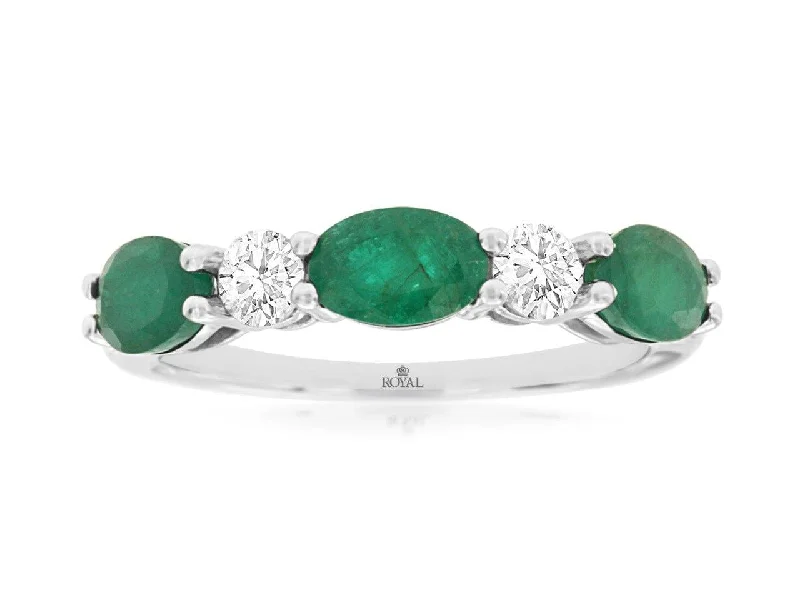 Vintage Gemstone Ring-14K White Gold Emerald & Diamond Band