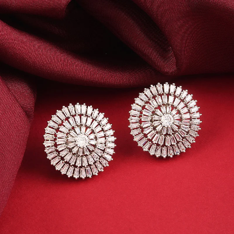 Statement Earrings for Casual Wear-Statement Earrings for Casual Wear-Raddhi Jewels Silver Plated AD Stud Earrings