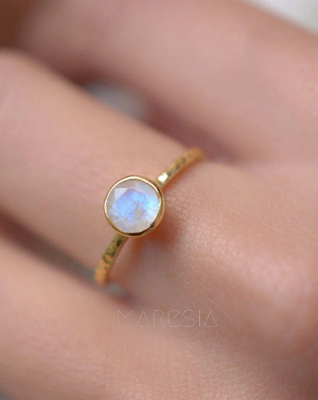 Solitaire Diamond Ring for Engagement-Moonstone Ring ~ 18k Gold Plated ~MR101A