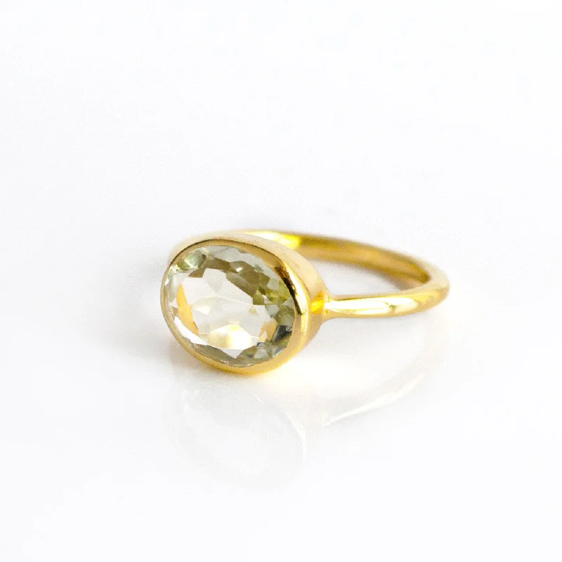 Custom Engagement Ring for Her-Oval Green Amethyst Ring : February Birthstone