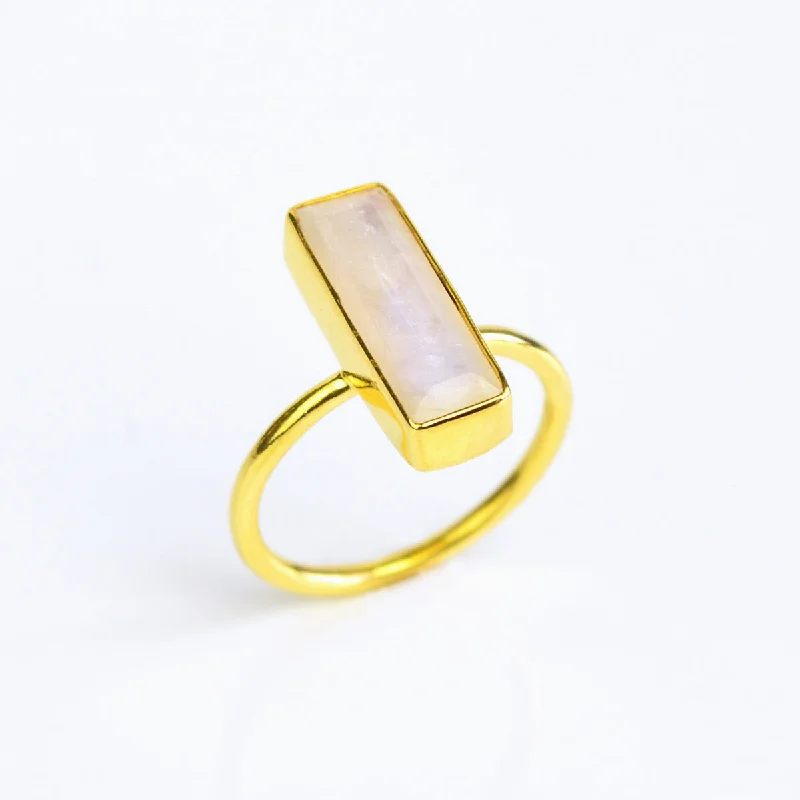 Custom Name Ring-Moonstone Bar Ring : June Birthstone