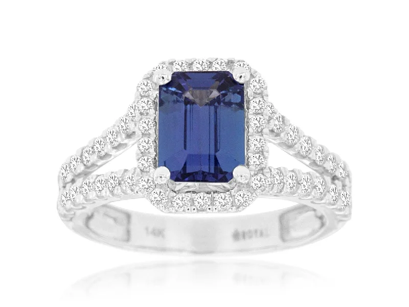 Cushion Cut Engagement Ring-14K White Gold Tanzanite & Diamond Ring