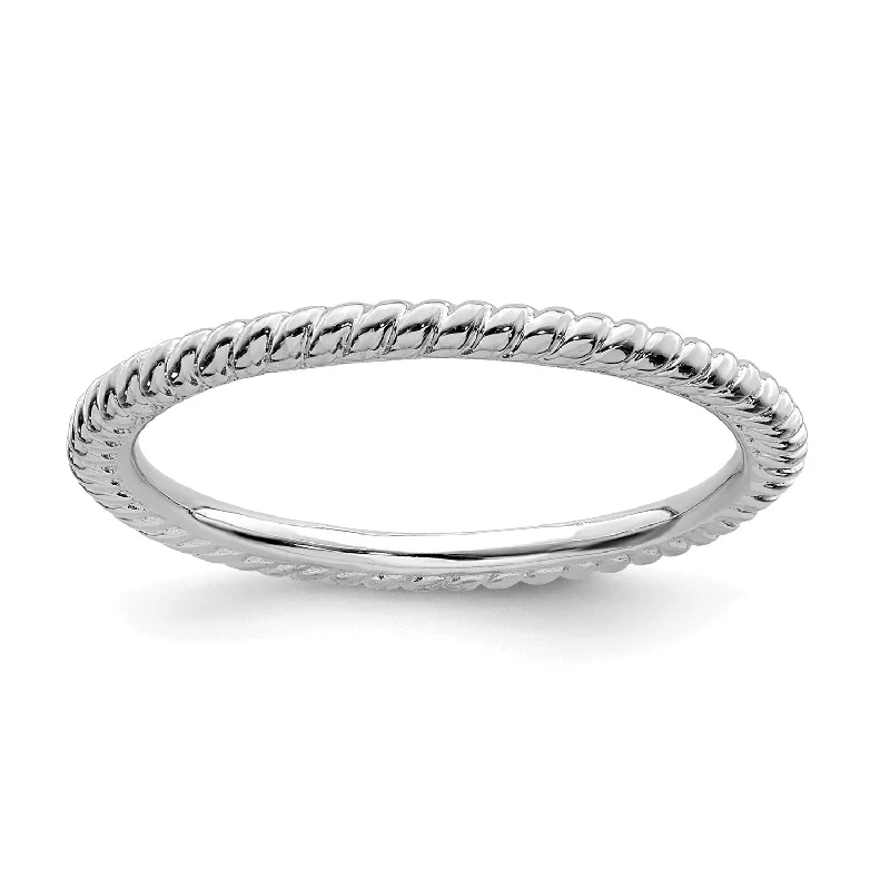 Silver Band Ring-Sterling Silver Stackable Expressions Rhodium Twisted Ring