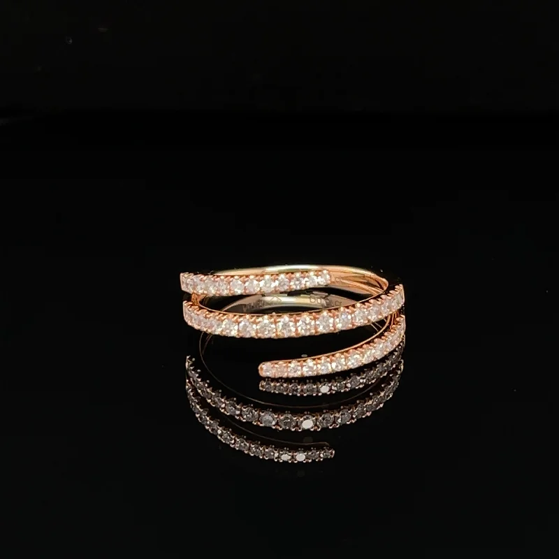 Silver Wedding Band for Women-Diamond Triple Coil Stack Ring in 18k Rose Gold - (#237 - HRDIA004266)