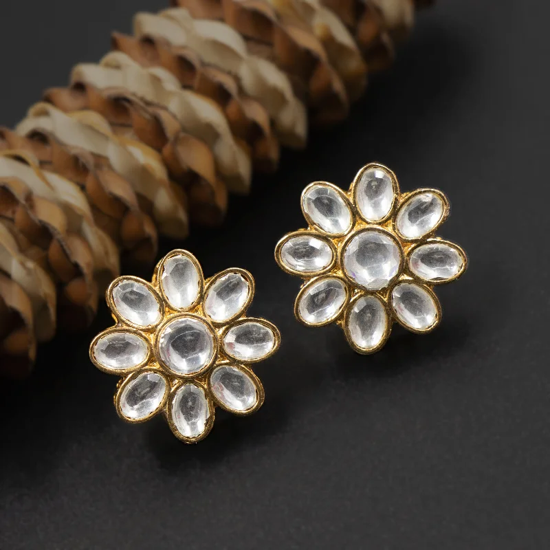 Vintage Silver Earrings-Vintage Silver Earrings-Nipura Daisy Zircon Polki Stud Earrings