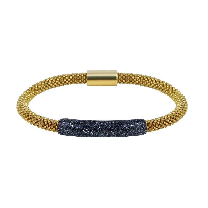 Unique Diamond Bracelet-Clearance-Gold Plated 925 Sterling Silver Black Bar Glitter Magnetic Bracelet - SPB00002