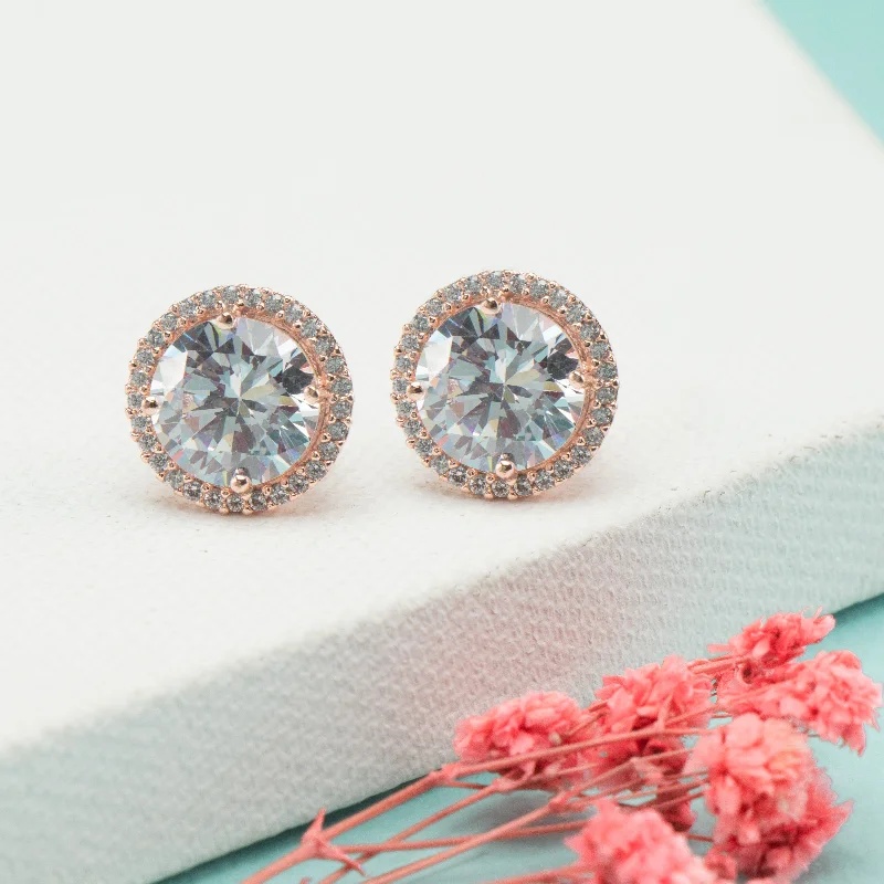 Lightweight Stud Earrings-Lightweight Stud Earrings-Nipura Rosegold Victoria Halo Cluster Studs