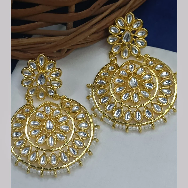 Modern Silver Earrings-Modern Silver Earrings-Exotica Collection Gold Plated Kundan Dangler Earrings