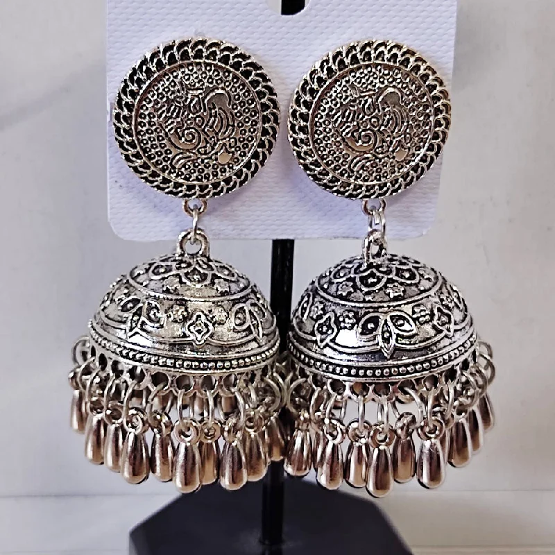 Art Deco Earrings-Art Deco Earrings-Bevy Pearls German Silver Jhumki Earrings