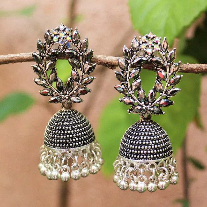 Thin Hoop Earrings-Thin Hoop Earrings-H K Fashion Oxidised Plated Crystal Stone  Jhumki Earrings