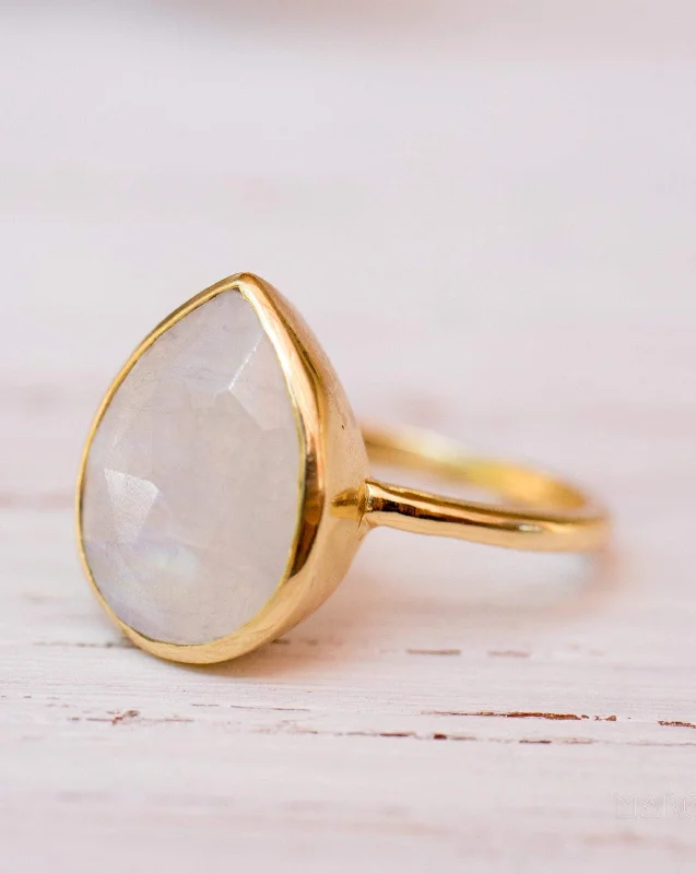 Ruby Ring for Engagement-Lia Rainbow Moonstone Tear Drop Ring  ~ 18k Gold Plated ~  MR147