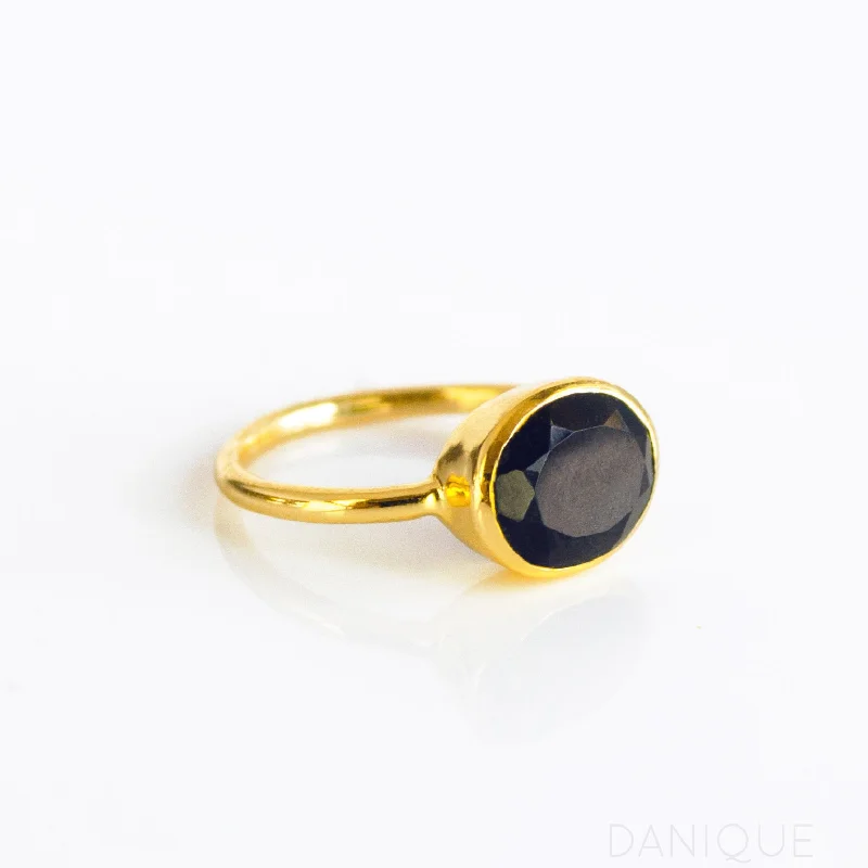 Rose Gold Promise Ring-Black Onyx Oval Bezel Ring