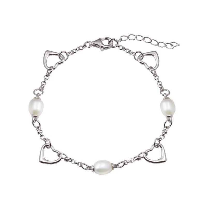 Classic Charm Bracelet-Rhodium Plated 925 Sterling Silver Heart Mother of Pearl Adjustable Bracelet - STB00617