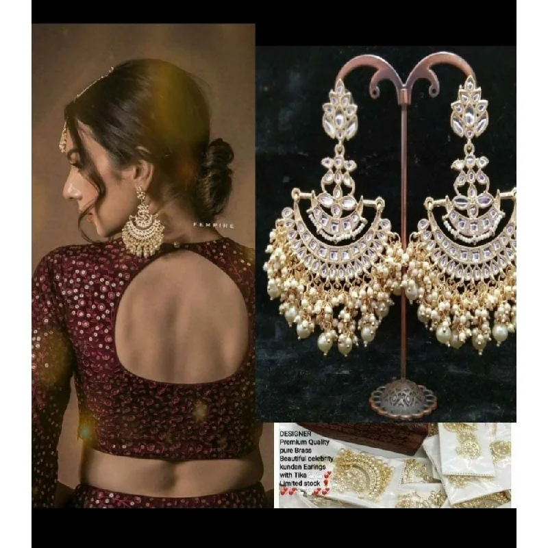 Fashionable Drop Earrings-Fashionable Drop Earrings-Akruti Collection Kundan And Pearl Dangler Earrings