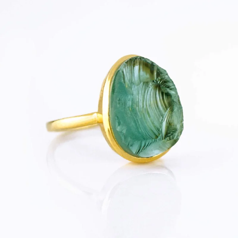 Green Diamond Engagement Ring-Rough Cut Green Tourmaline Ring