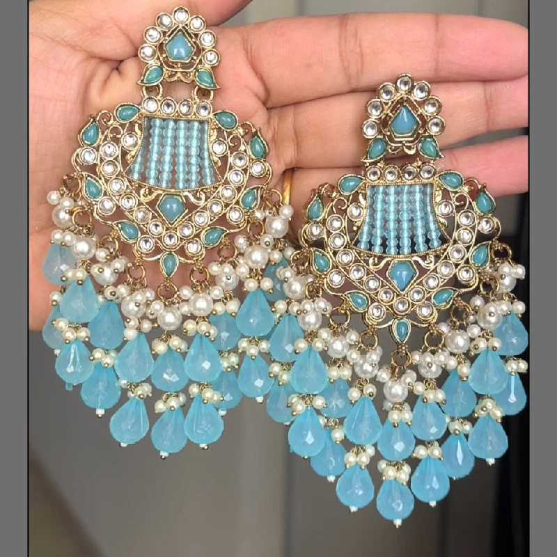 Modern Silver Earrings-Modern Silver Earrings-ShringarStreet Gold Plated Kundan Heavy Dangler Earrings