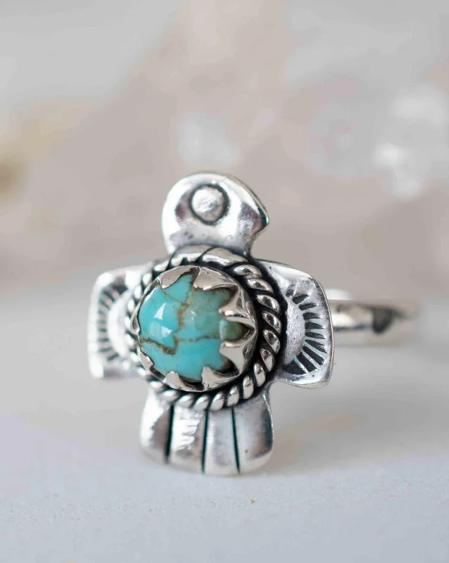 Elegant Platinum Engagement Ring-Bird Ring ~ Turquoise Ring ~ Sterling Silver 925 ~ MR296