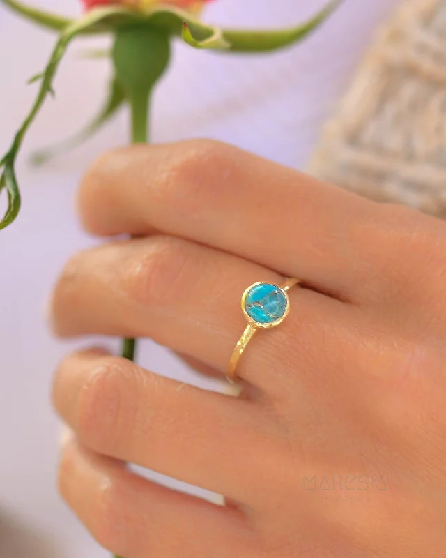 Cushion Cut Sapphire Ring-Copper Turquoise Gold Ring ~ 18k Gold Plated ~ SMR104