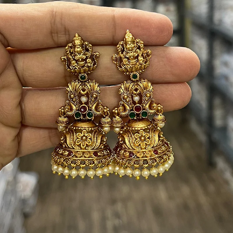 Gemstone Earrings for Wedding-Gemstone Earrings for Wedding-Diksha Collection Gold Plated Pota Stone Temple Jhumki Earrings