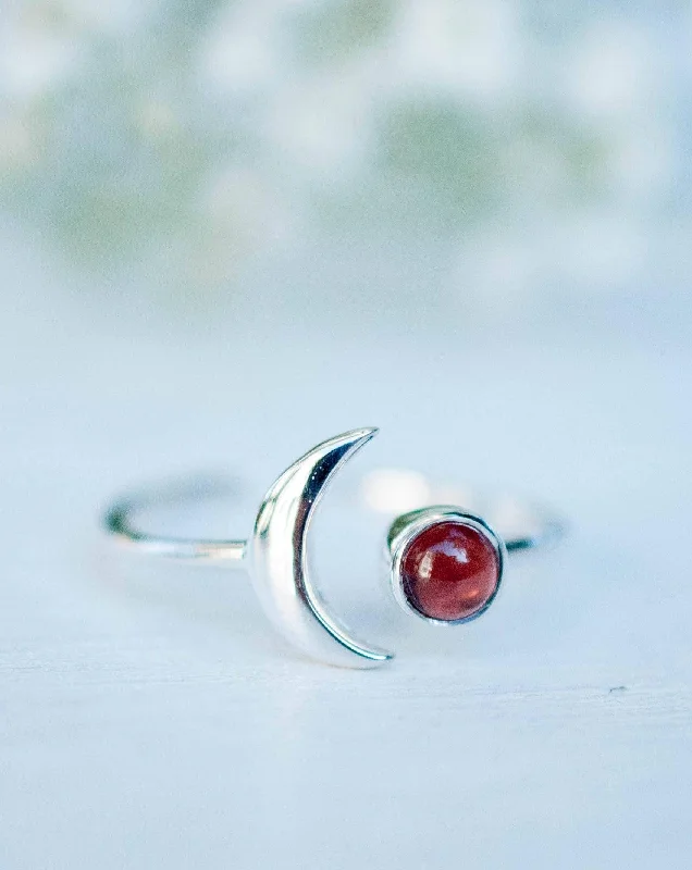 Unique Couples Rings-Malibu Half Moon Ring ~ Garnet ~ Sterling Silver 925 ~MR117