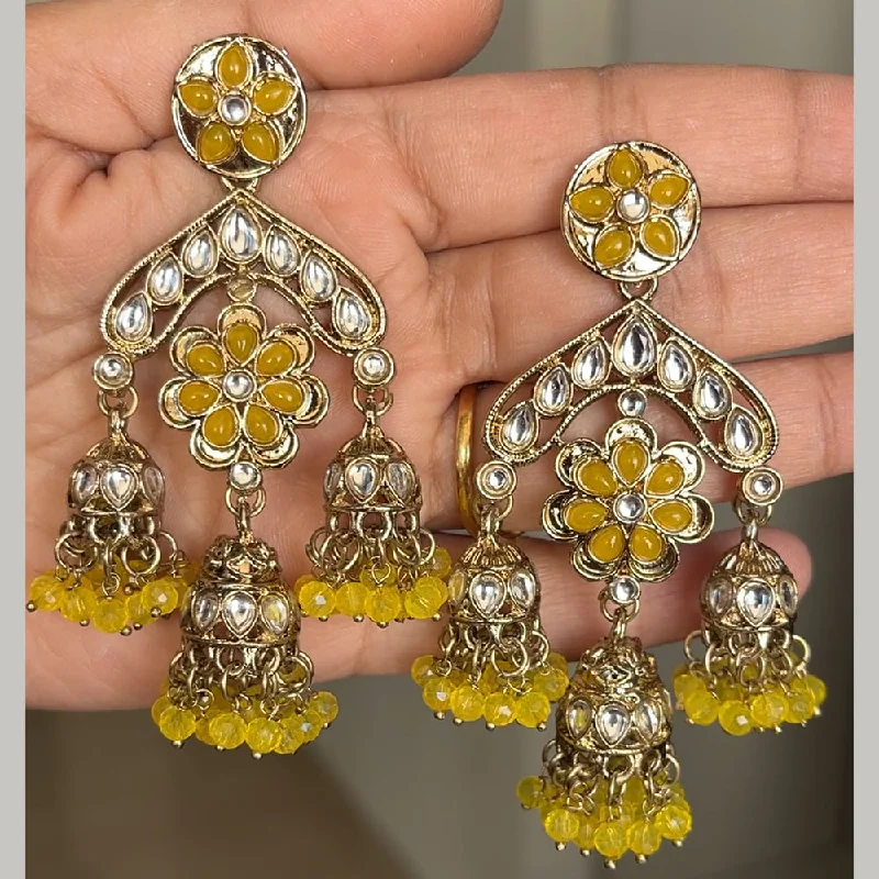 Large Gem Earrings-Large Gem Earrings-ShringarStreet Gold Plated Kundan And Beads Jhumki Earrings