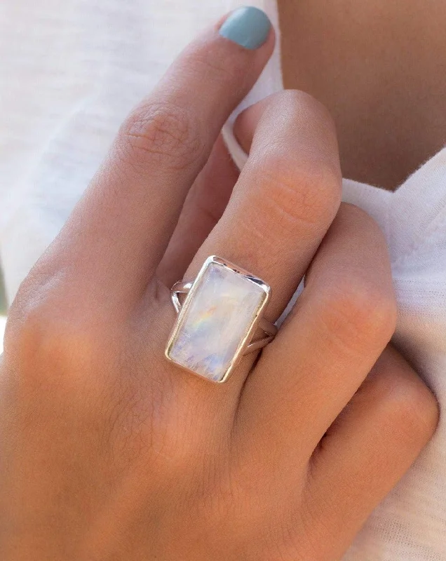 Unique Sterling Silver Ring-Moonstone Rectangular ~ Sterling Silver 925 ~ MR271