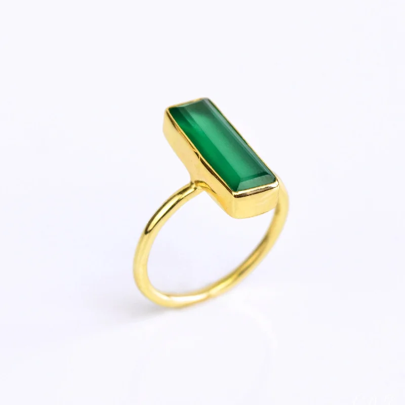 Wedding Ring with Eternity Band-Green Onyx Bar Ring : May Birthstone