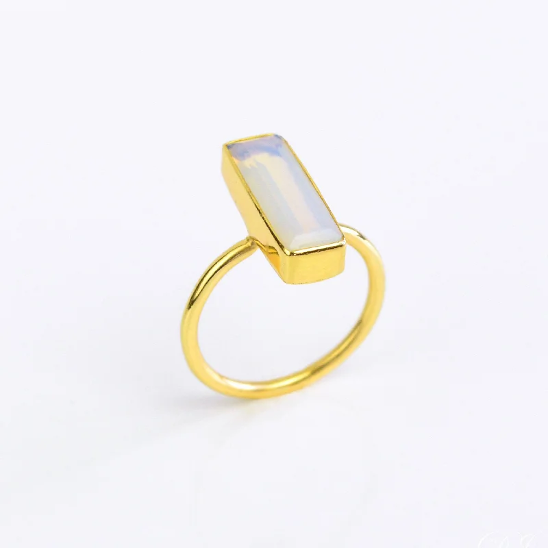 Solitaire Diamond Ring for Engagement-Opalite Bar Ring : October Birthstone