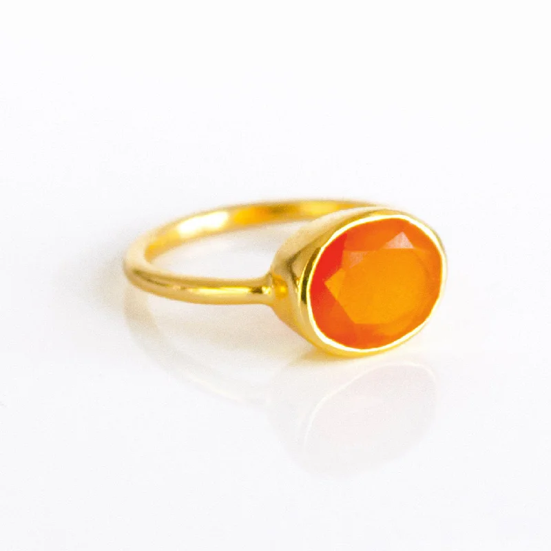 Custom Gemstone Ring-Carnelian oval bezel set ring