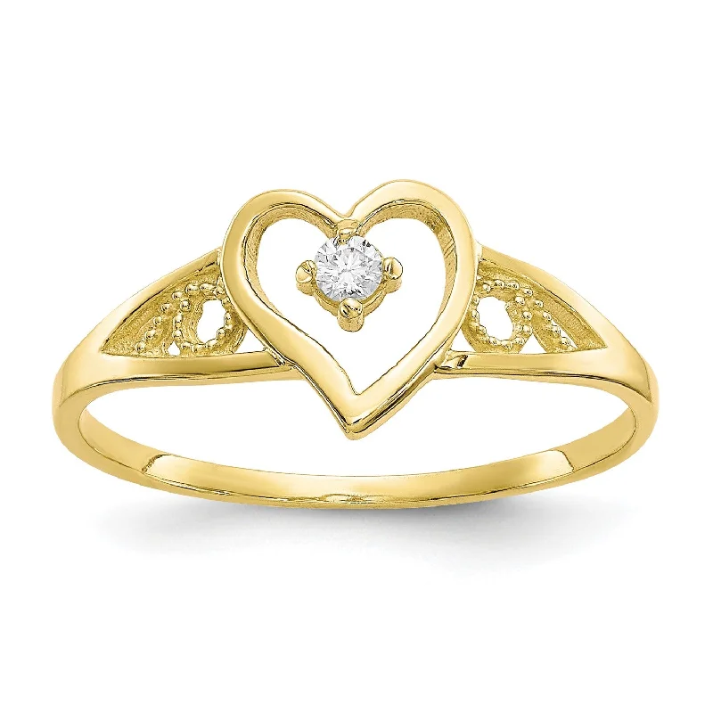 Personalized Couples Ring-10KT Yellow Gold Cubic Zirconia Heart Ring; Size 6