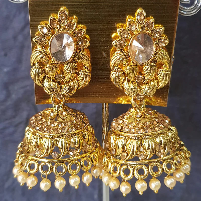 Sterling Silver Drop Earrings-Sterling Silver Drop Earrings-Shreeji Gold Plated Crystal Stone Jhumki Earrings