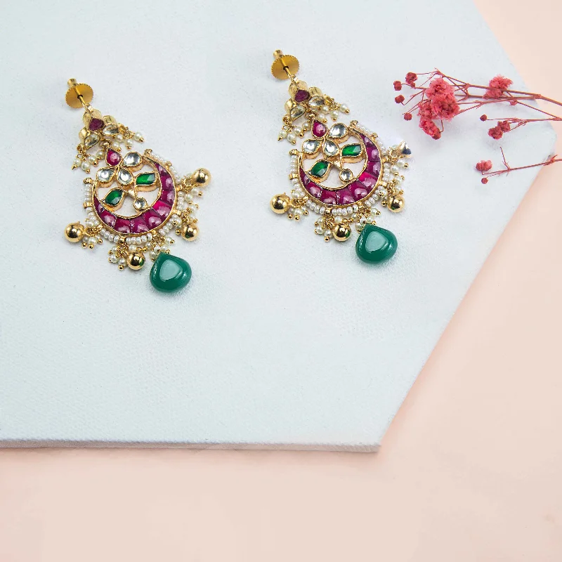 Gemstone Stud Earrings for Bridal-Gemstone Stud Earrings for Bridal-Nipura Kundan Chandratara Dangler Earrings