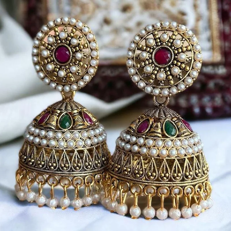 Swarovski Crystal Earrings-Swarovski Crystal Earrings-Gehana Mahal Gold Plated Jhumki Earrings