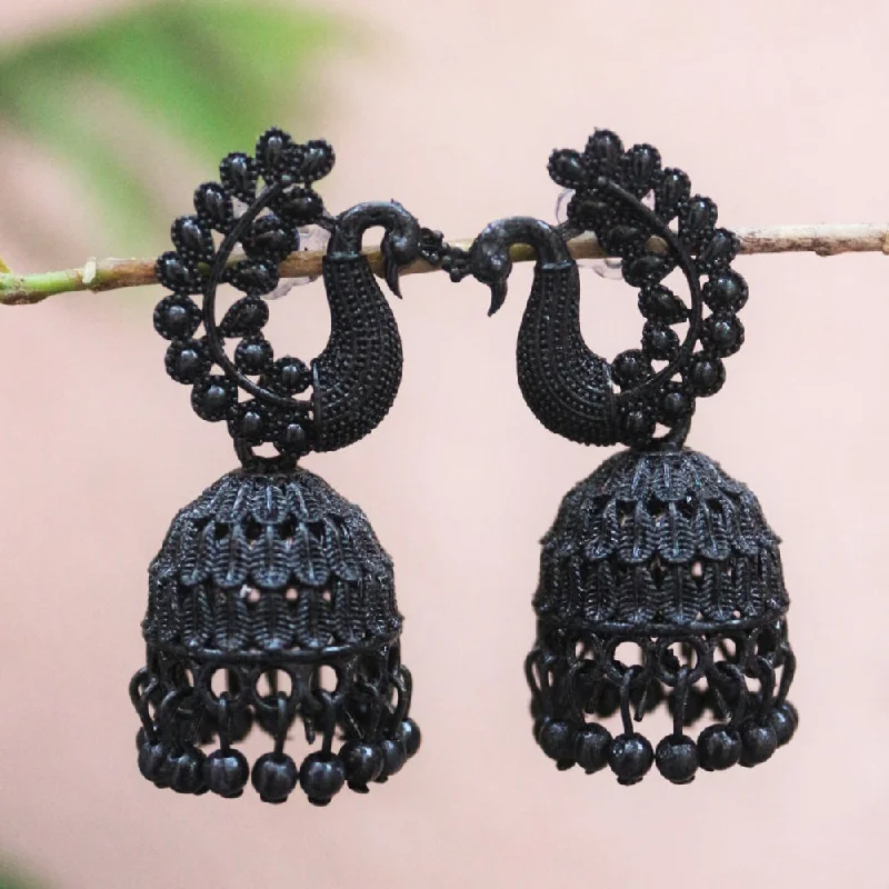 Crystal Drop Earrings-Crystal Drop Earrings-H K Fashion Black Plated Jhumki Earrings